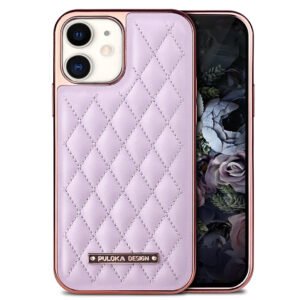 iPhone 11 Royal Vegan Leather Cover Daimond Pattern Electroplated Back Case Compatible for Apple iPhone 11 6.1”inch - Purple