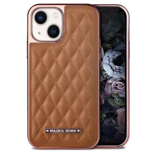 iPhone 11 Royal Vegan Leather Cover Daimond Pattern Electroplated Back Case Compatible for Apple iPhone 11 6.1”inch - Brown