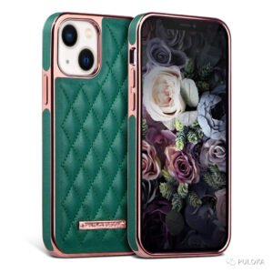 PULOKA iPhone 13 Royal Vegan Leather Cover Daimond Pattern Electroplated Back Case for Apple iPhone 13 6.1”inch