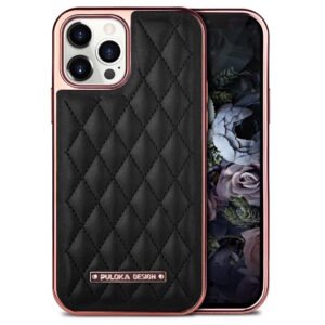 PULOKA iPhone 13 Pro Royal Vegan Leather Cover Daimond Pattern Electroplated Back Case for Apple iPhone 13 PRO 6.1”inch