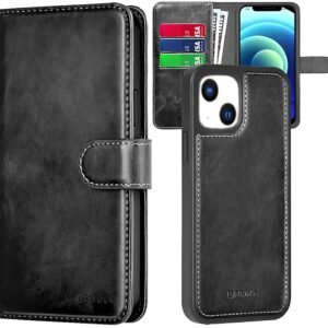 iPhone 14 PU Leather Wallet Flip Case Cover with Detachable 2 in 1 Function
